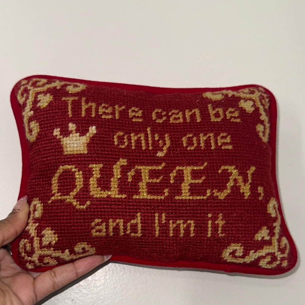 Red Gold needlepoint Pillow 8x6 queen Wife girlfriend gift anniversary love chic
